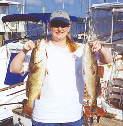 Angie Durbin with Two Groupers!